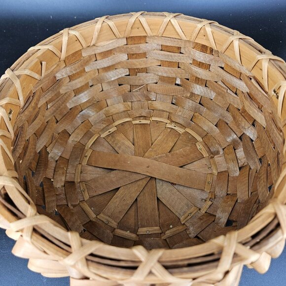 Vintage Porcupine Curls Pokey Round Wicker Basket with Handle Woven Carrier 9" - Picture 4 of 10